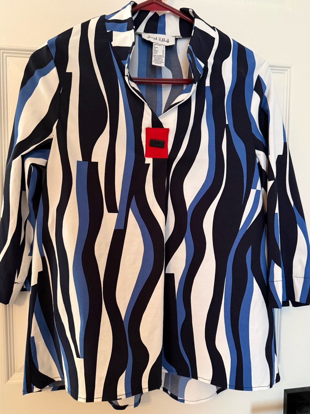 Joseph Ribkoff Vanilla/Multi Wave Stripe Trapeze Top - US 4
